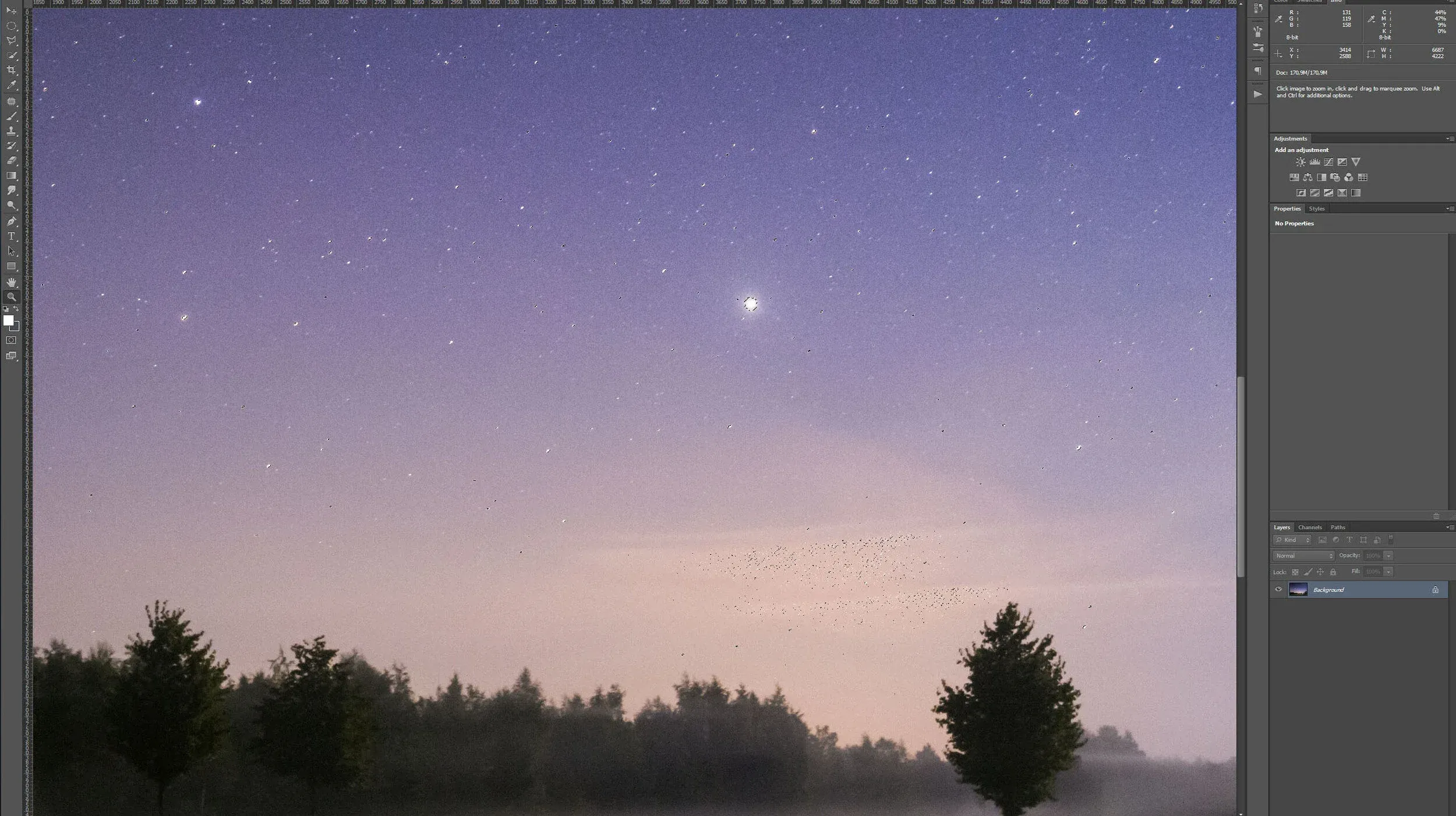Step two in Photoshop - Boost up the Stars - Selection Done