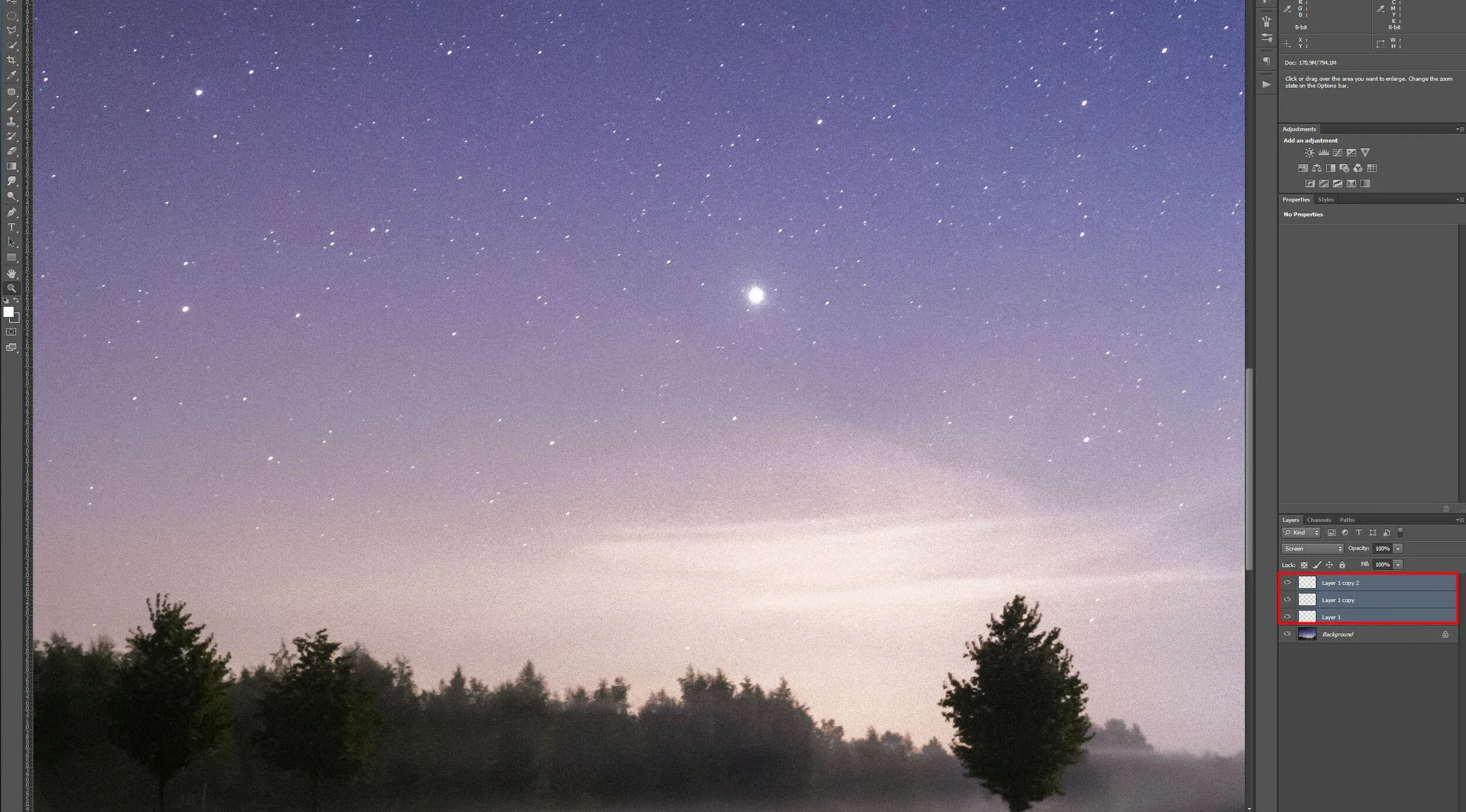 Step four in Photoshop - Boost up the Stars - Group The Layers